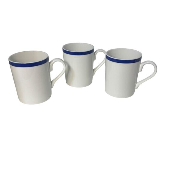 Set Of 3 Bistro by Gorham 4” MUGS With Blue Stipe